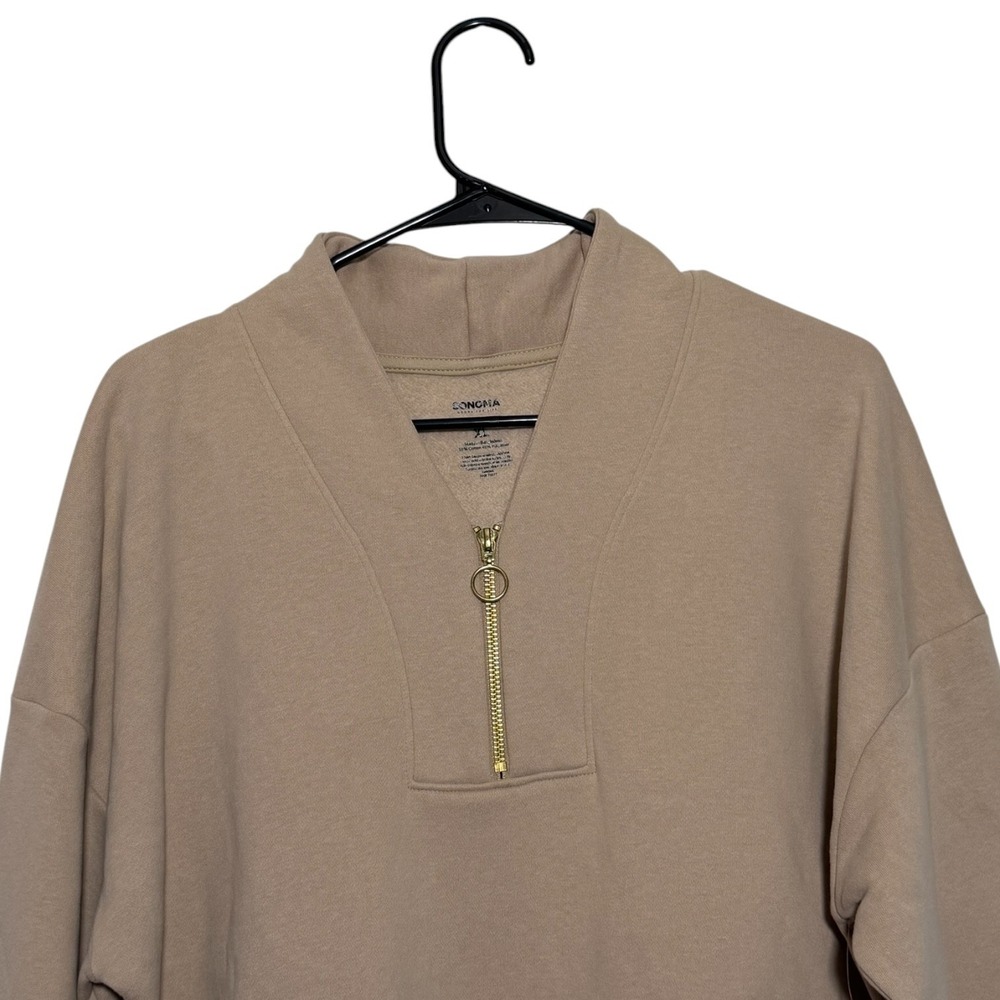 Sonoma Athleisure Quarter Zip Fleece Tan Pullover Sweatshirt Women's Size XL NWT - Picture 4 of 7
